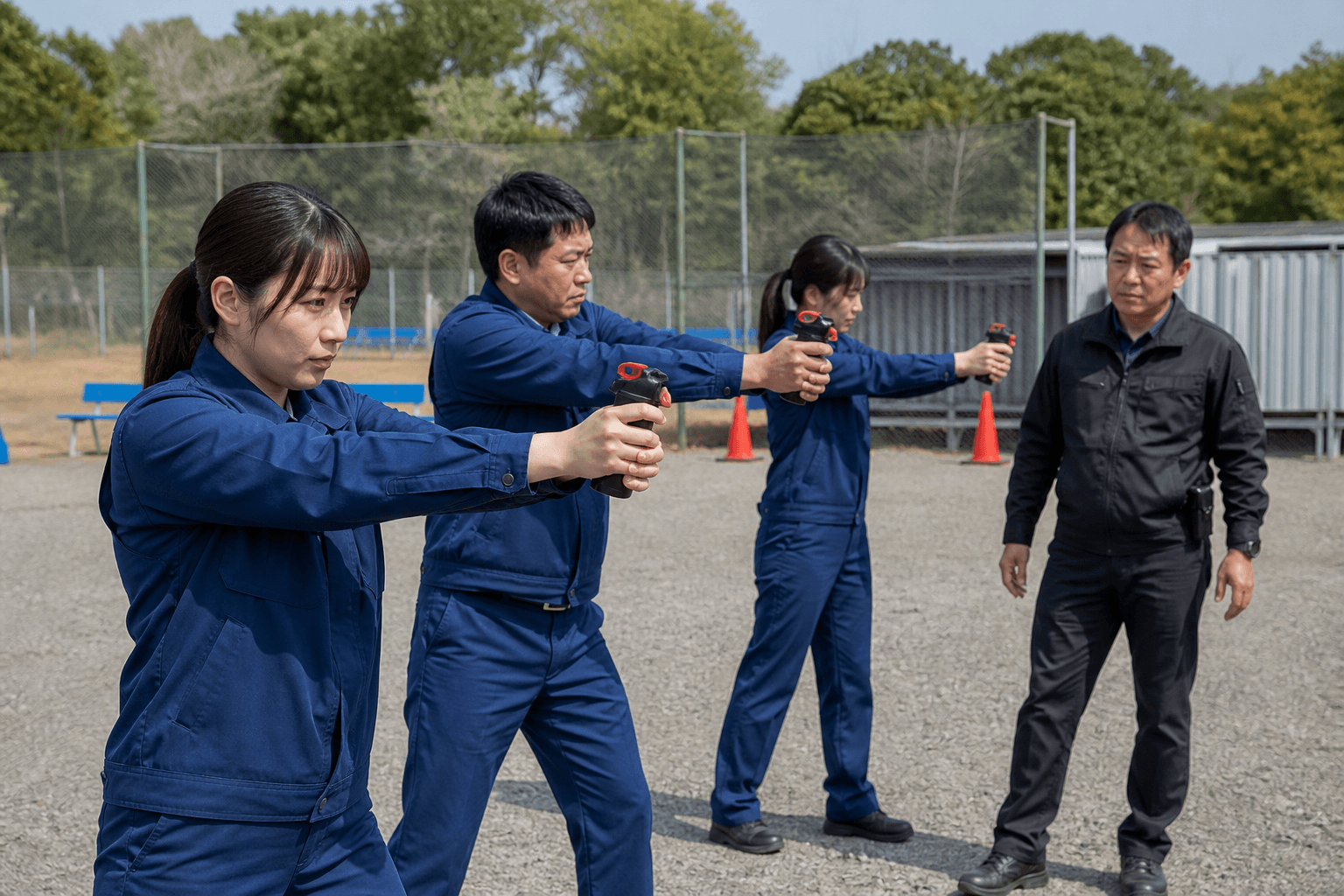 練習用スプレーで操作方法を確認する安全教育イメージ