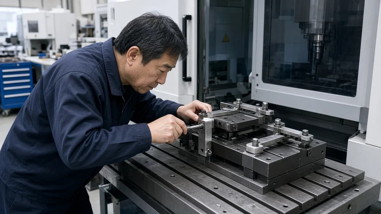 フライス盤で段取り作業をするイメージ
