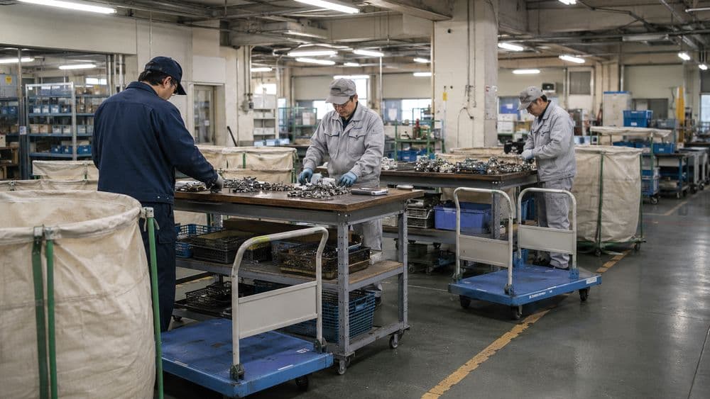 フレコンバッグ投入作業に使う作業台と運搬台車のイメージ