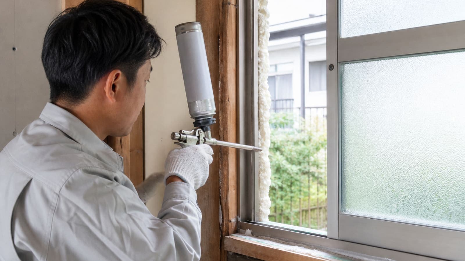 窓枠やサッシまわりの隙間を発泡ウレタンで補修するイメージ