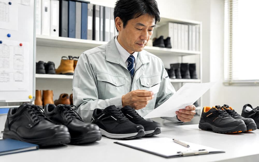 作業靴の規格表示を確認するイメージ