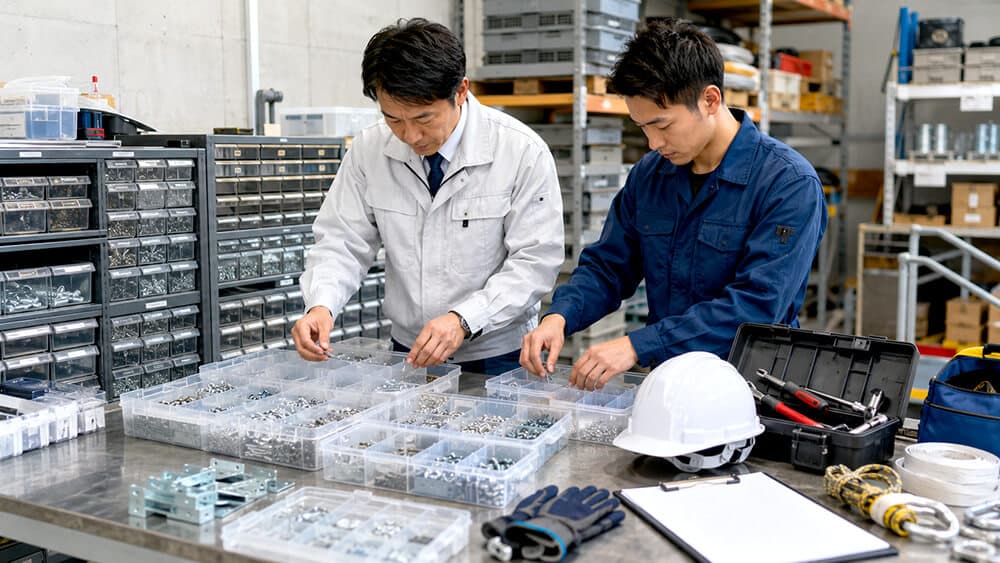 パーツケースの選び方としてネジや小物部品を整理する現場担当者