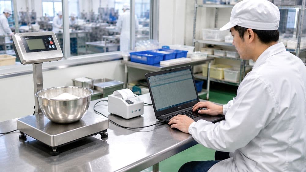 計量データをPCやプリンタに出力して記録する工場の品質管理現場