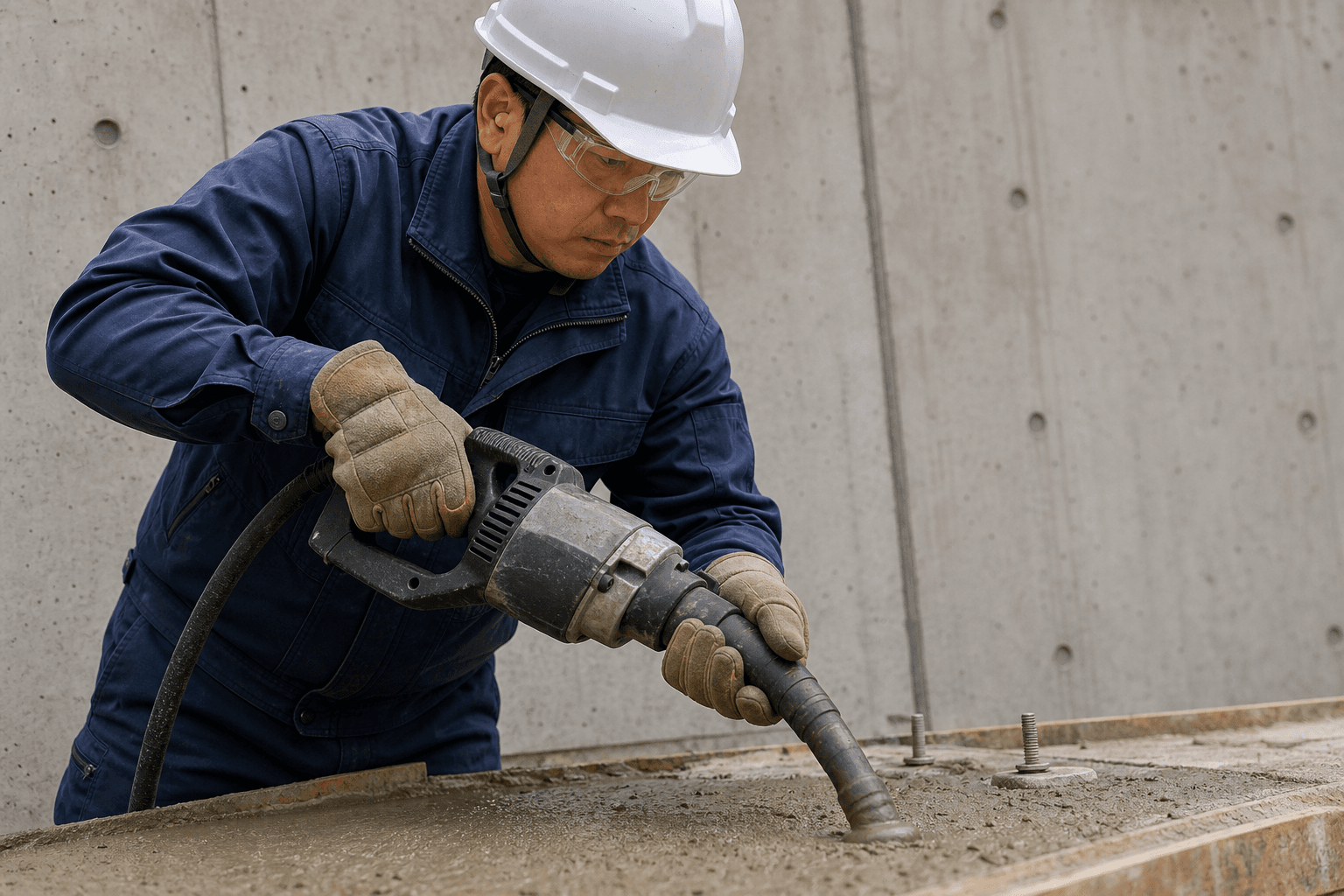 振動工具作業で防振手袋を使用するイメージ