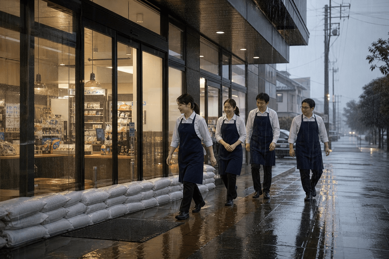 大雨時に安全を優先して店舗を早めに閉店するイメージ