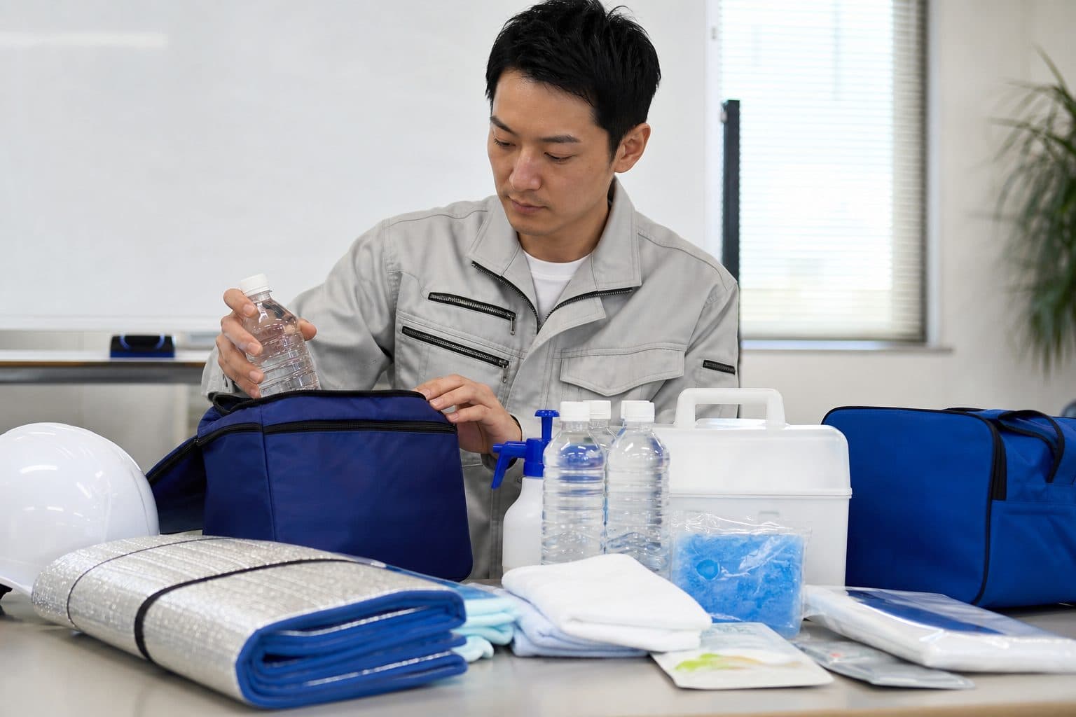 応急対応キットや備品を整理するイメージ
