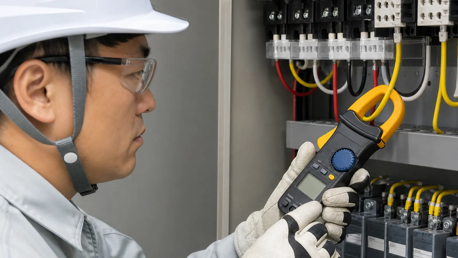 クランプメーターで1本の導体の負荷電流を測定するイメージ