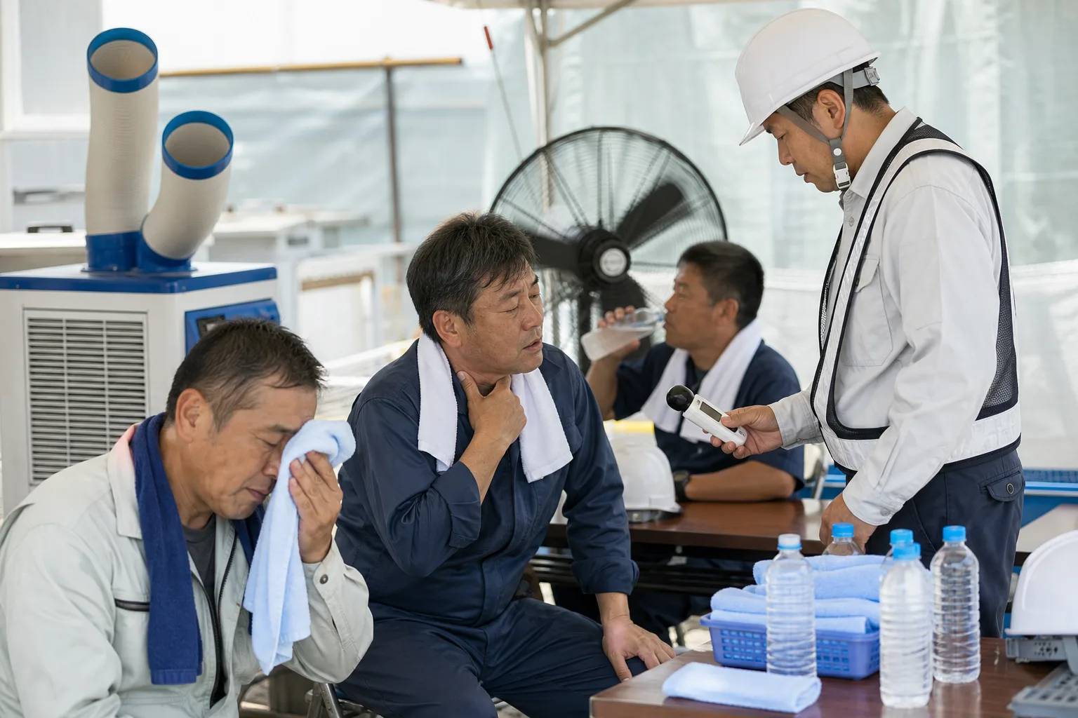 スポットクーラーと工場扇を設置した現場休憩所