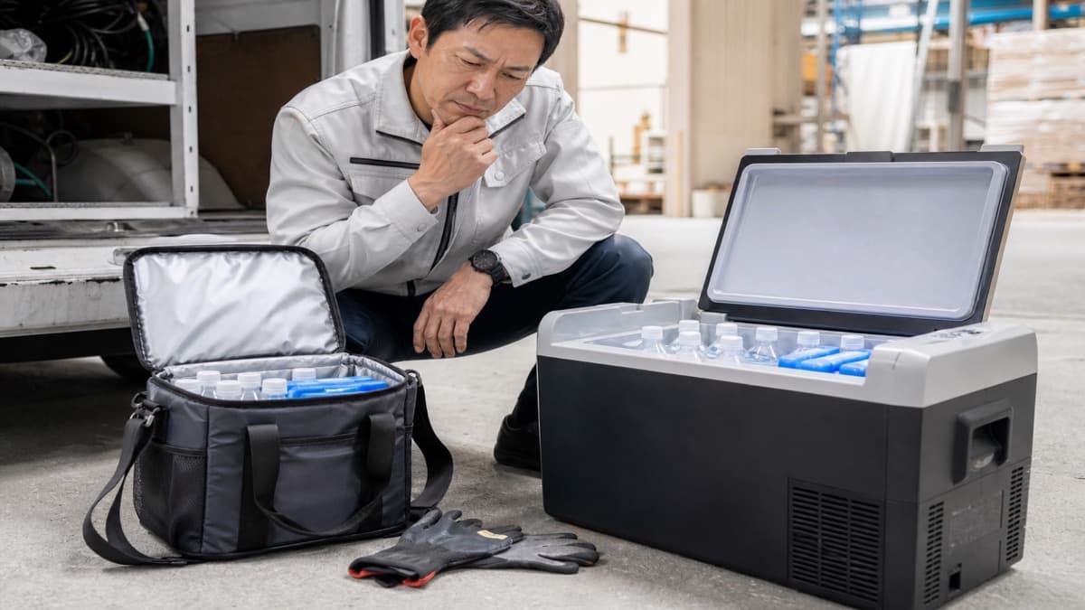 現場用クーラーボックスのサイズと使い方を比較するイメージ