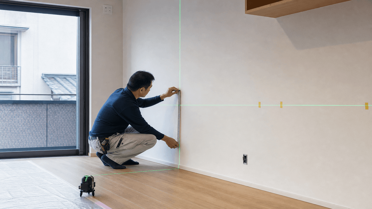 2ラインのレーザー墨出器で内装作業するイメージ