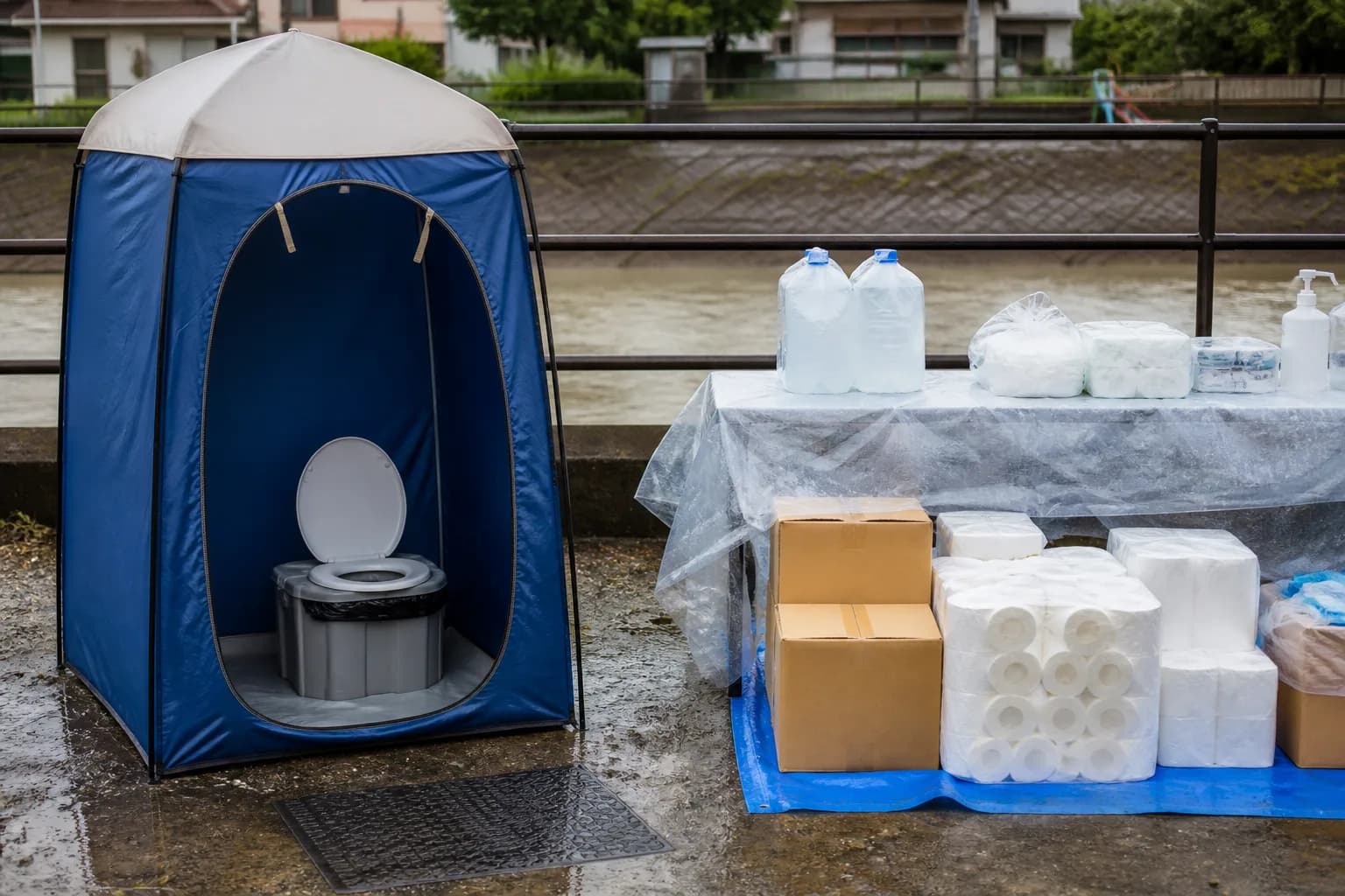 目隠しルーム付きの簡易トイレ運用イメージ