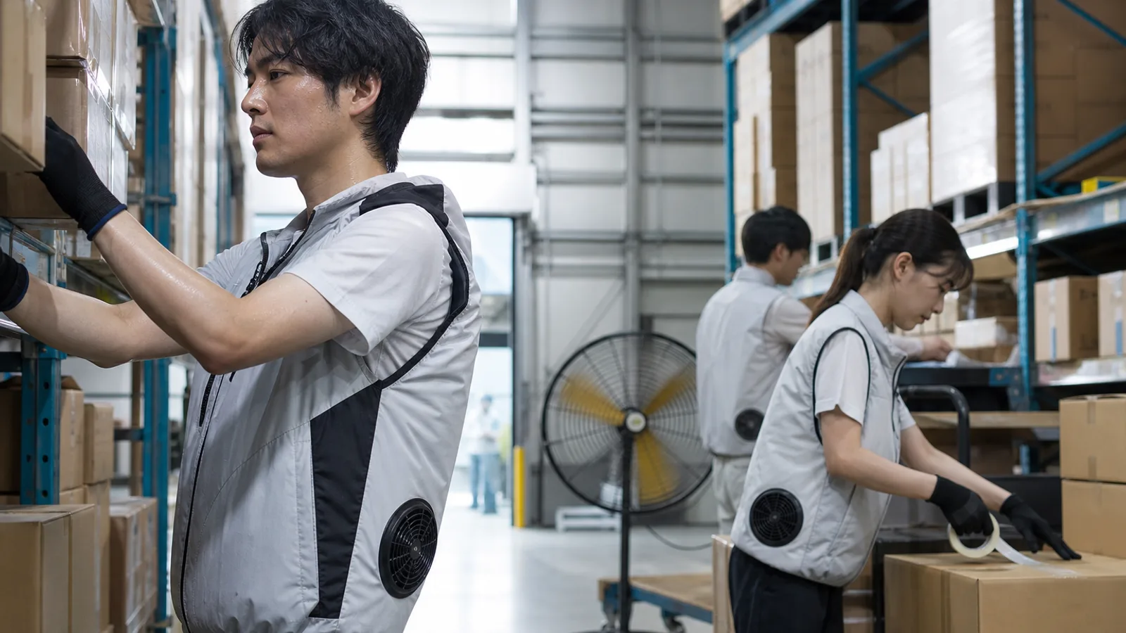 空調服や冷却ベストなど個人装備を併用するイメージ