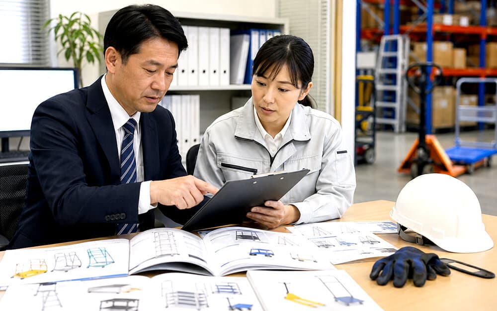 はしご・脚立・踏台の法人導入チェックリストを確認する購買担当者