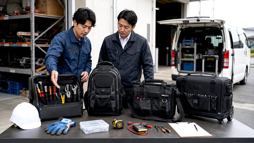 ツールバッグとバックパックを比較して工具の持ち運びを検討する現場担当者