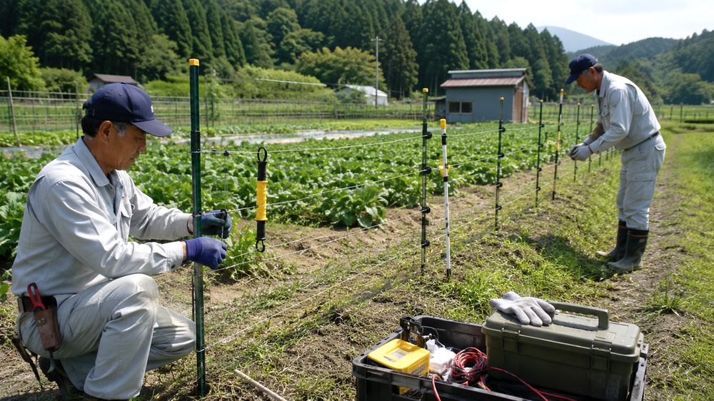 農地周辺に熊対策用の電気柵を設置するイメージ