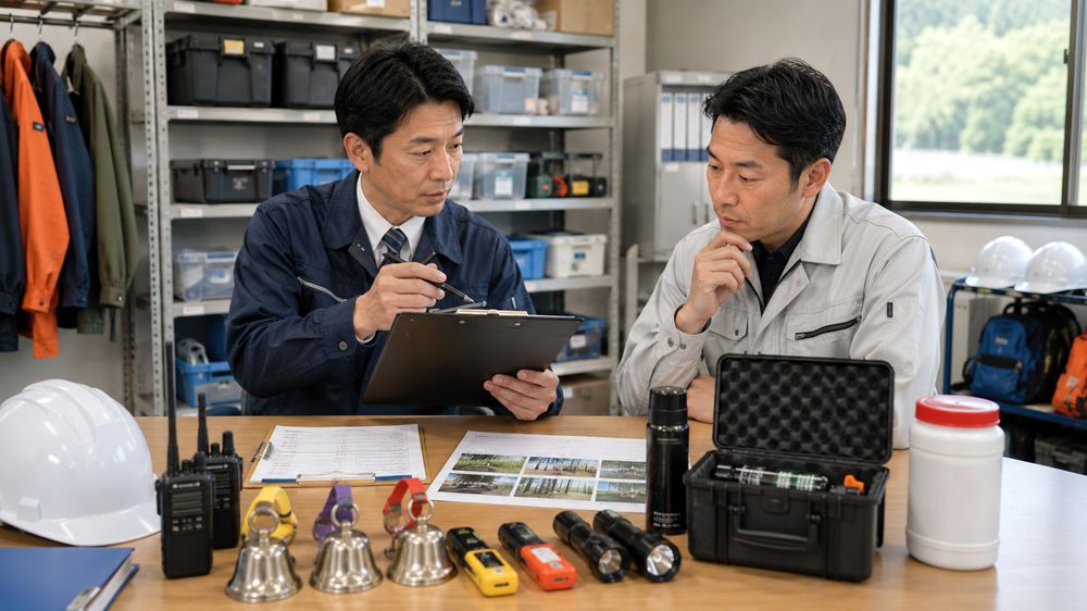熊対策用品を現場別にチェックする法人担当者のイメージ