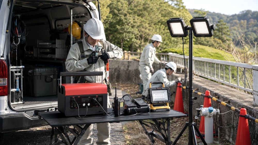 屋外作業でポータブル電源を使うイメージ