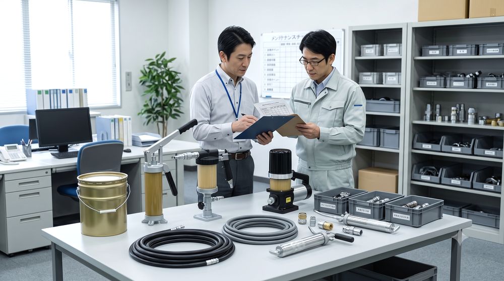 法人担当者が潤滑管理備品を確認するイメージ