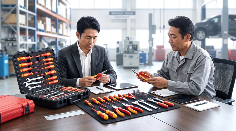 法人担当者が買い替え工具を確認するイメージ