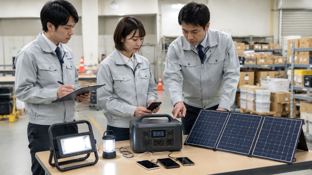 施設の停電対策としてポータブル電源を準備するイメージ