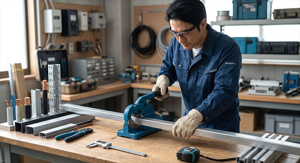 レースウェイを専用カッターで加工するイメージ