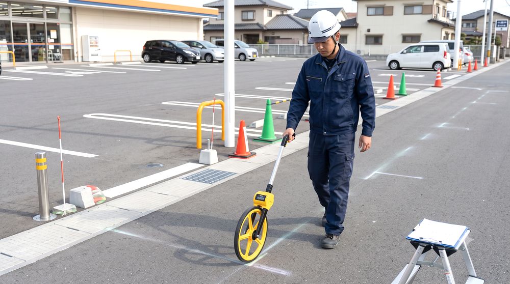 駐車場や道路でウォーキングメジャーを使うイメージ