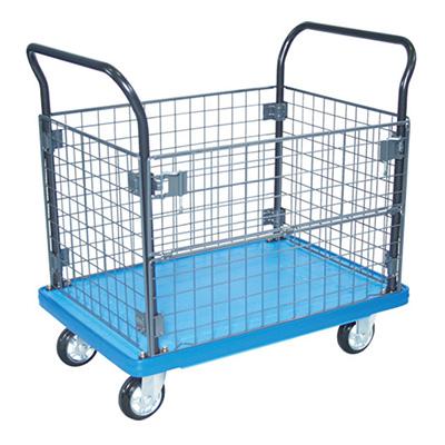 MKP樹脂製運搬車 金網付両袖タイプ ブルー MKP-157-B
